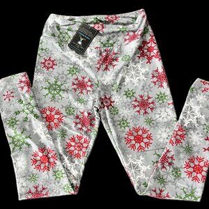 NWT Womens Charlies Project Leggings Red White Green Snowflake Tween JRS 10-…